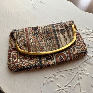 Vintage 40s Mel-Ton fold over clutch/purse, gold trim, closure in EUC